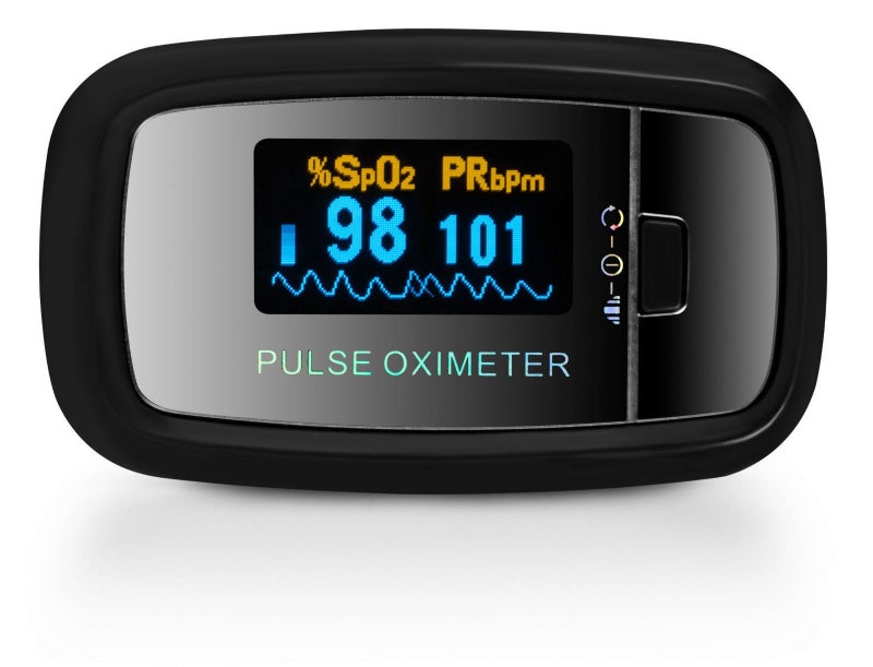 AccuMed CMS-50D1 Fingertip Pulse Oximeter Blood Oxygen Sensor SpO2 for Sports and Aviation. Portable and Lightweight with LED Display, 2 AAA Batteries, Lanyard and Travel Case (Black) - Image 2